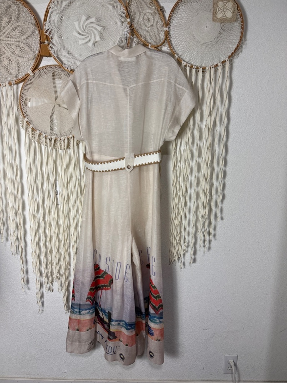 Zimmermann RARE Postcard Resort Belted Linen Silk Wide Leg Crop Jumpsuit 2/M/6-8 - Picture 4 of 11
